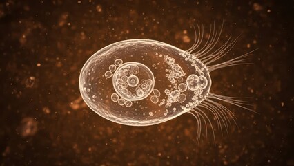 Microscopic Single Celled Protozoan With Visible Cilia.