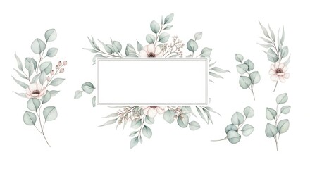Fototapeta premium Beautiful floral frame with green leaves and flowers