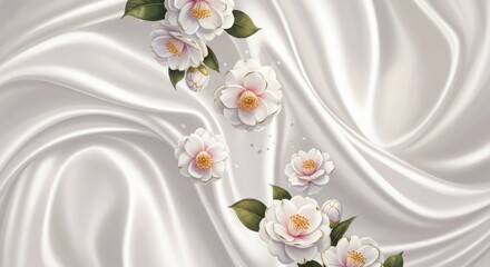Beautiful white flowers on soft satin fabric