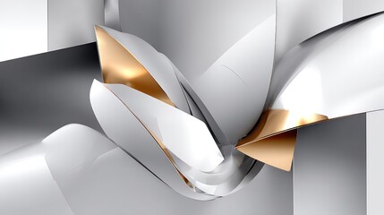 Abstract composition featuring smooth white and polished gold three dimensional forms