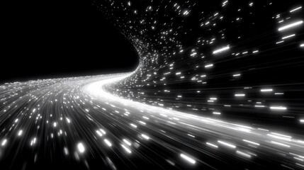 Abstract white light streaks on a black background creating a sense of speed