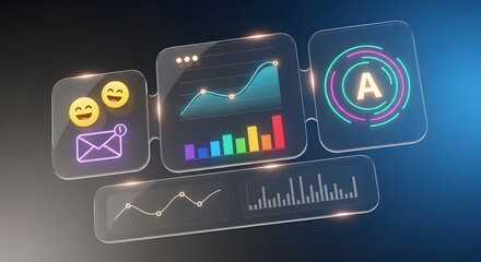Social Media Analytics and Marketing Dashboard with Data Visualization and Growth Statistics Hologram