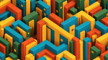 Vibrant three dimensional geometric forms create an intricate abstract pattern