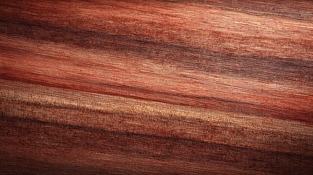 Diagonal textured wood surface with alternating bands of reddish brown and lighter tones grain