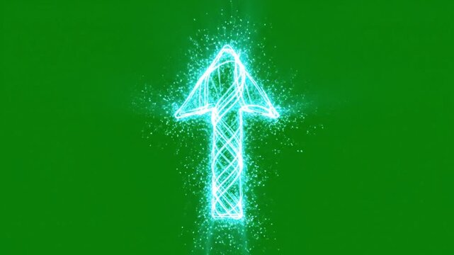 Glowing blue arrows rising upwards with sparkling effects on green