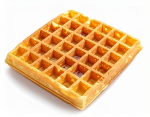 Single Large Golden Brown Belgian Waffle with Deep Grid Pattern Isolated on White Background