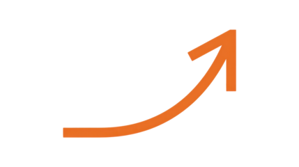 Orange rising arrow icon showing business growth, market success, financial progress, increasing trend, upward direction, and positive development with a transparent background