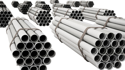 Stacks of PVC water tubes isolated on transparent background. 3D illustration