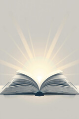 Flat Vector Of An Open Book With Light Rays Emerging Soft Tones