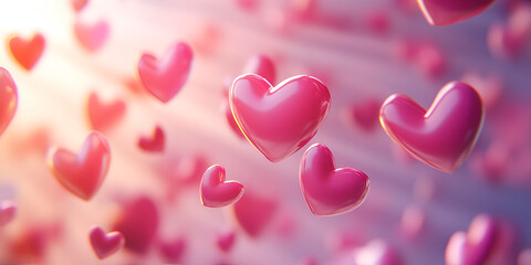 Floating Pink Heart Shapes on Soft Romantic Background