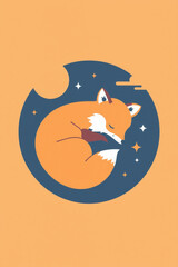 Flat Vector Of A Sleeping Fox Curled Into A Circle Pastel Orange
