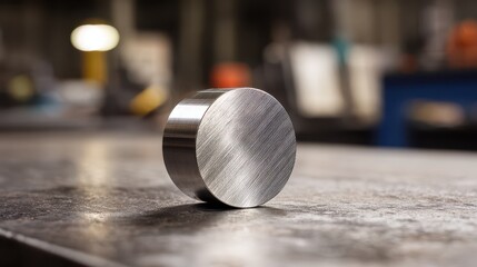 Polished titanium alloy specimen with reflective finish in an engineering workshop