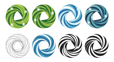 Seamless vector illustration featuring a blue wave pattern and spiral water swirl design for a modern wallpaper backdrop or decorative banner element with circular floral ornament textures
