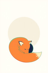 Flat Vector Of A Sleeping Fox Curled Into A Circle Pastel Orange