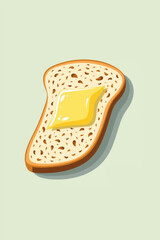 Flat Vector Of A Slice Of Bread With Butter Square On Top