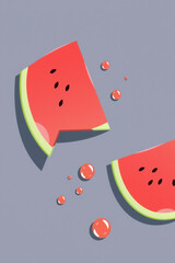 Flat Vector Of A Slice Of Watermelon With Juice Drops