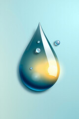 Flat Vector Of A Water Droplet With Reflection Highlight Blue Gradient