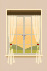Flat Vector Of A Window With Curtains Drawn Halfway