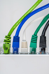 Colorful Ethernet Cables Connected to a Router. 