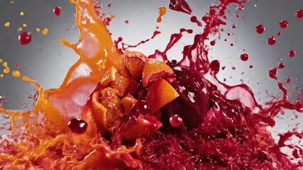 Vibrant orange and beet collide in dynamic motion
