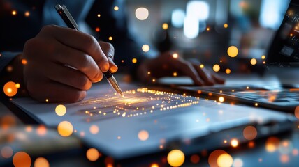 Senior executive signing a digital consent agreement for data usage with gdpr compliance in a smart office