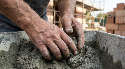 Construction Worker Mixing Cement