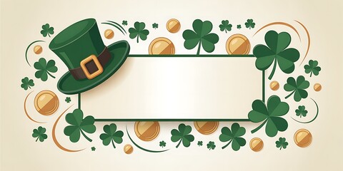 St Patricks Day Frame with Hat Coins and Shamrocks