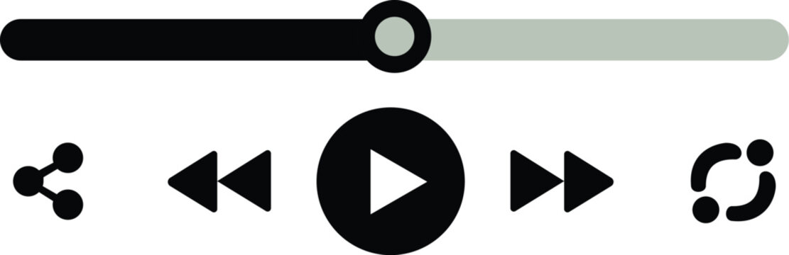 Minimalist media player interface UI icon with play button and progress bar vector illustration