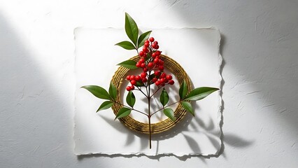 Woven basket with red berries