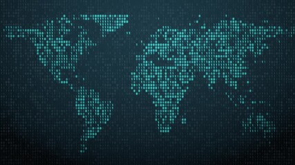 Cybersecurity Global Binary World Map dark background with blue glow seamless loop 3D animation for AI network security, big data connectivity, and cloud computing system architecture visuals - Powered by Adobe