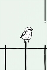 Minimal Line Art Of A Small Bird Sitting On A Fence