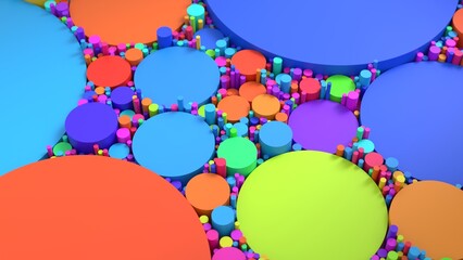 Abstract Geometric Digital Circles tangent movement 3D illustration for community diversity concepts, teamwork collaboration visuals, and creative molecular structures