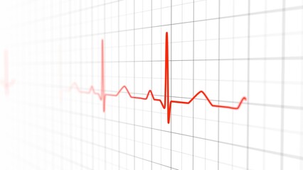 Digital ECG Heartbeat Waveform 3D representation for cardiology vital signs monitoring, medical diagnosis technology, and hospital patient care visuals