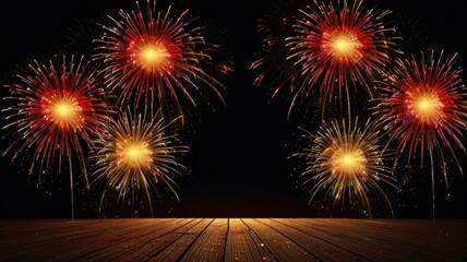 Red and Gold Fireworks Frame Background with Dramatic Stage Glow 演出 舞台 表演