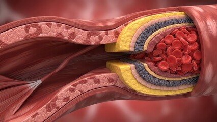 Artery Cross Section Showing Atherosclerotic Plaque Buildup.