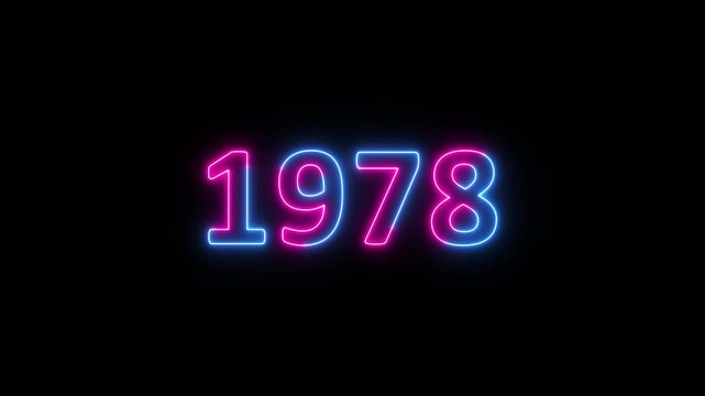 Glowing neon 1978 year text looped animation on black background. Abstract 1978 neon text animation, Blue and pink text concept of counting years.
