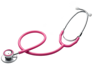 Pink stethoscope isolated on transparent background, medical equipment for listening heart