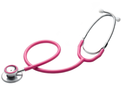 Pink stethoscope isolated on transparent background, medical equipment for listening heart - Powered by Adobe
