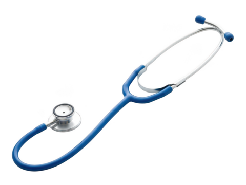 Blue stethoscope isolated on transparent background, medical instrument for listening body sounds - Powered by Adobe