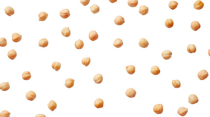 Many small round tan colored chickpeas isolated on transparent background.