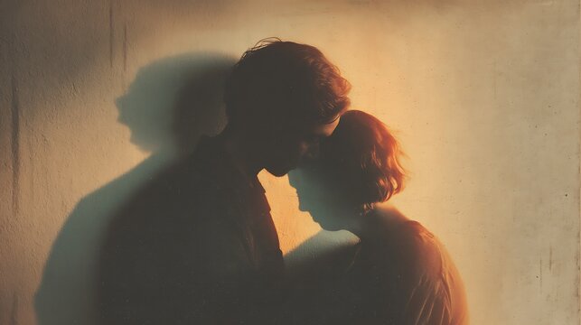 an adult shadow embracing the younger self, glowing edges symbolizing forgiveness and love, warm vintage tones, emotional storytelling composition &mdash; v 7 