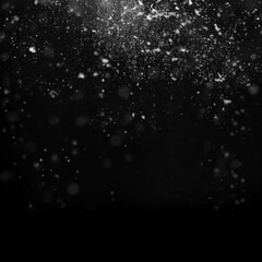 Upper Falling Snow Overlay with Empty Lower Space, Snowflakes and Frost Particles Drifting from Top into Darkness, Atmospheric Winter Border Texture for Photo and Design Compositions

