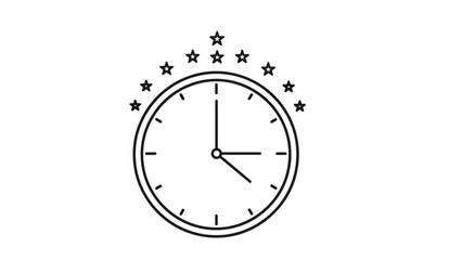Time Rating Clock with Stars Line Art Icon