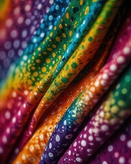 Festive Rainbow Pattern Indian Bandhani Fabric Background Close Up
