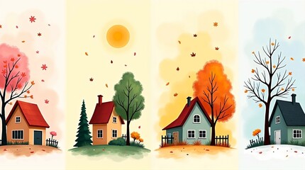 Spring, Summer, Autumn, and Winter Seasonal Cycle Set