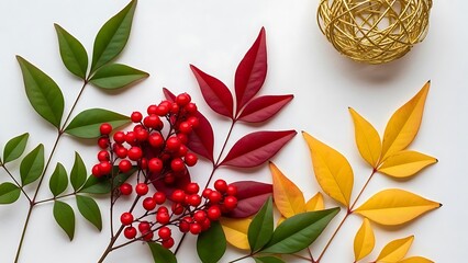 Autumn leaves and berries arrangement