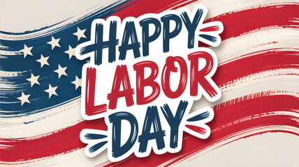 Happy labor day greeting text on american flag background