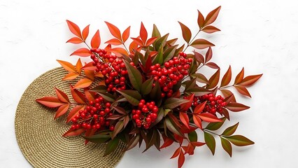 Autumnal berries and leaves arrangement