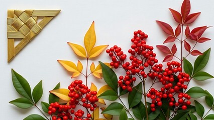 Autumnal leaves and berries arrangement