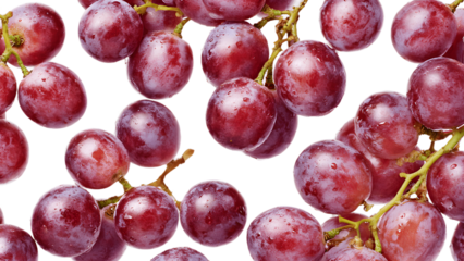 Vibrant cluster of red grapes, perfect for culinary use. Each grape glistens under the light isolated on a transparent background
